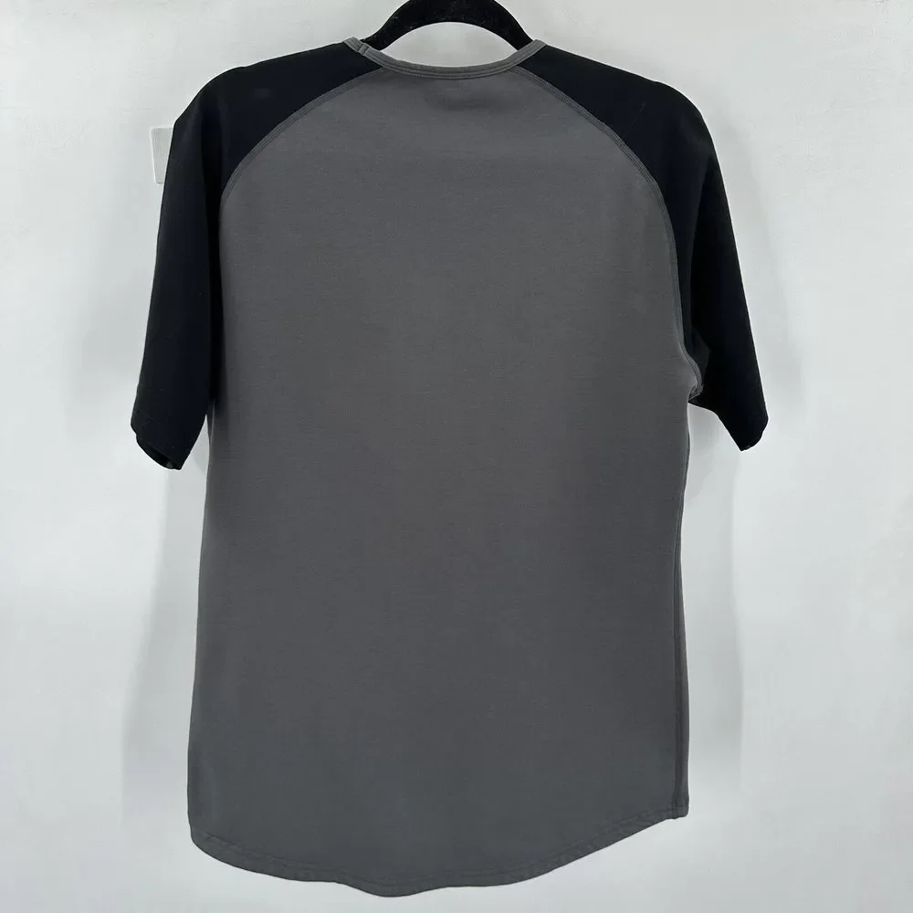 BYLT Shirt‎ Mens Medium Drop Cut Lux Short Sleeve Color Block Raglan Black Gray - Picture 4 of 10